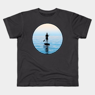 Dawn's First Light: Paddleboarder's Silhouette Kids T-Shirt